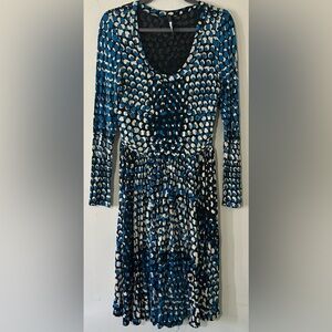 Plenty by Tracy Reese Blue and Cream Long Sleeve Dress